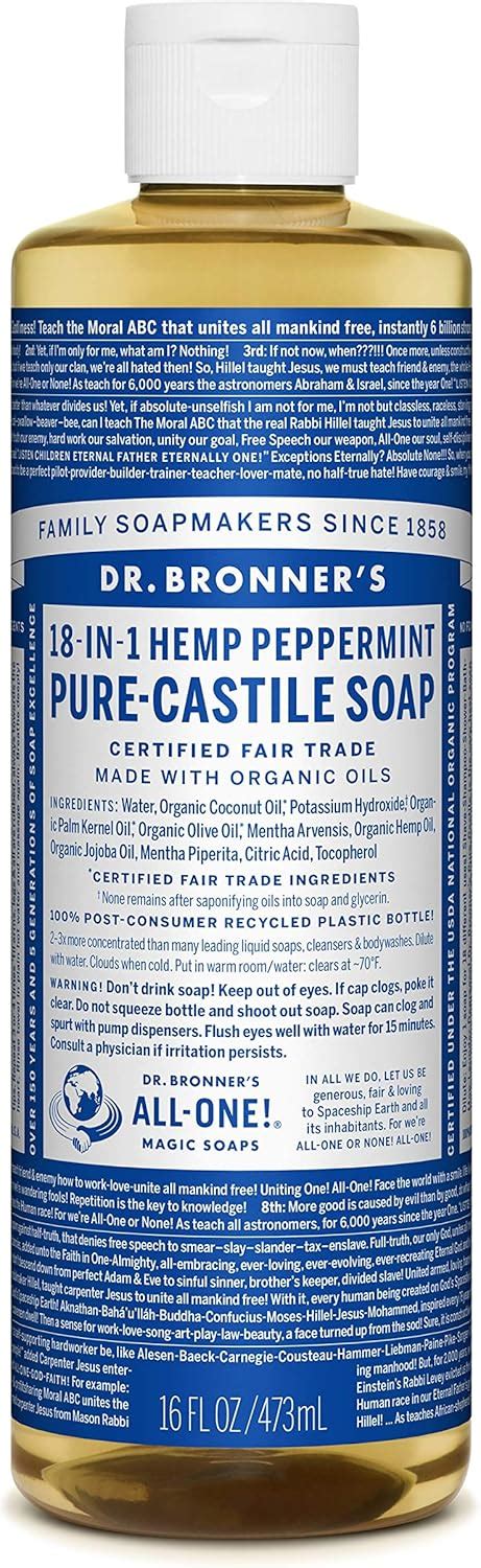 Amazon Dr Bronner S Magic Soaps 18 In 1 Hemp Pure Castile Soaps