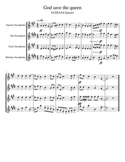 God Save The Queen Satb Sheet Music For Saxophone Alto Saxophone Tenor Saxophone Baritone