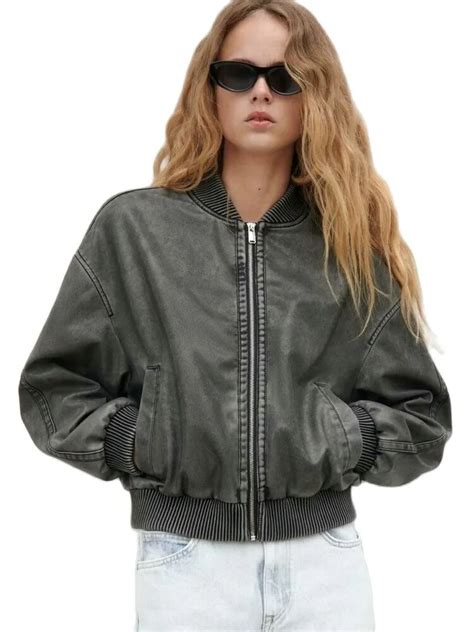 2023 New Autumn Women Vintage Bomber Washed Pu Faux Leather Jackets