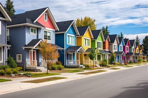 Street Of Residential Houses Row Of Colorful Townhouses Generative Ai