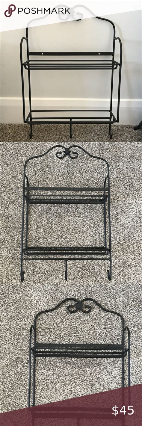 Longaberger Black Wrought Iron Tier Envelope Wall Shelf With Hooks