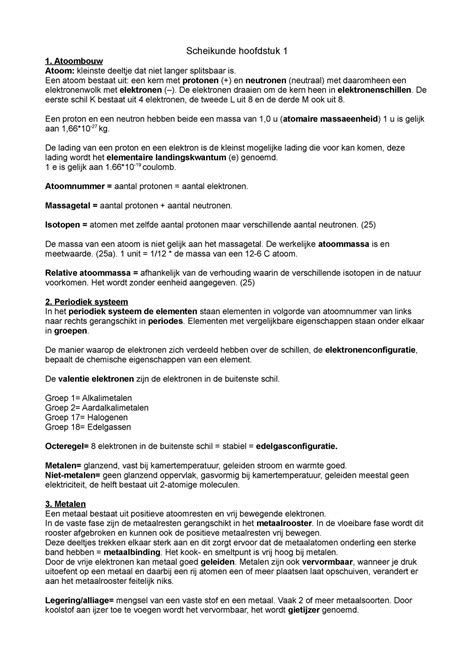 Scheikunde H1 Atomen En Bindingen Scheikunde Hoofdstuk 1 Atoombouw