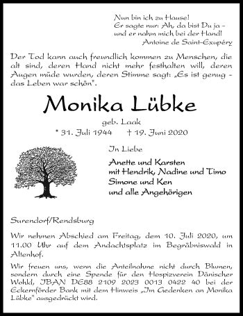 Traueranzeigen Von Monika L Bke Trauer Anzeigen De