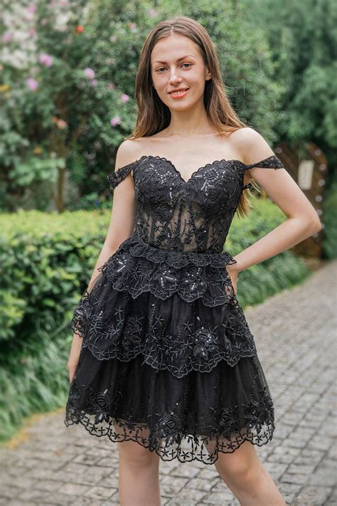 Llella A Line Lace Cute Short Tiered Corset Homecoming Dress Llella