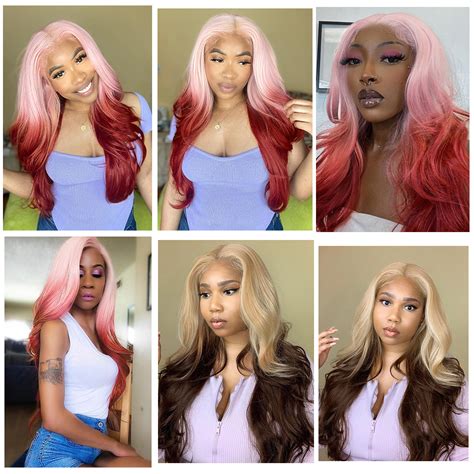 Synthetic Wigs For Black Women Ombre Pink Red Cosplay Wigs Long Wave