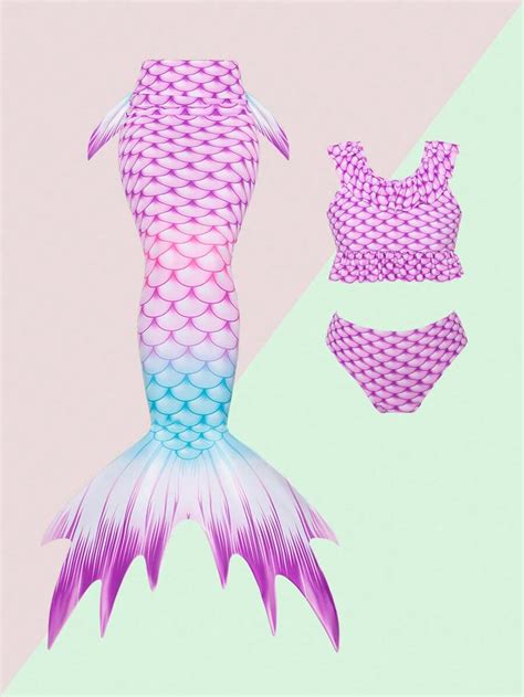 Conjunto de bikini de piezas con diseño de cola de sirena de escala