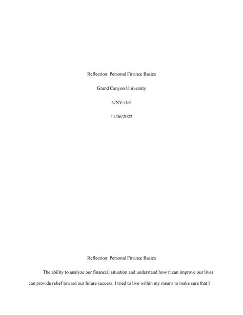 Personal Financial Basics Reflection Personal Finance Basics Grand