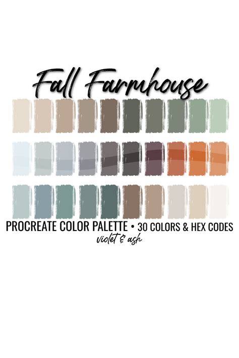 Fall Farmhouse Procreate Palette Color Chart Farmhouse Etsy Paint