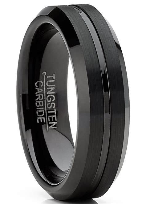 Mens Tungsten 6mm Grooved Satin Wedding Band Mens Ring