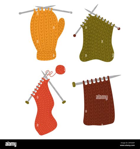 Hand Drawn Vector Set Of Wool Yarns Knitting Needles Stock Vector