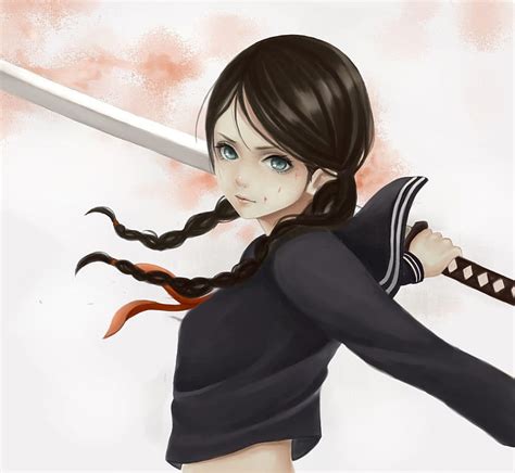 Katana Twin Tail Blade Anime Hot Anime Girl Long Hair Sword