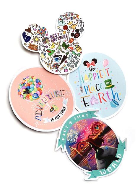 Four Disney Mouse Stickers Are Shown In Three Different Colors And