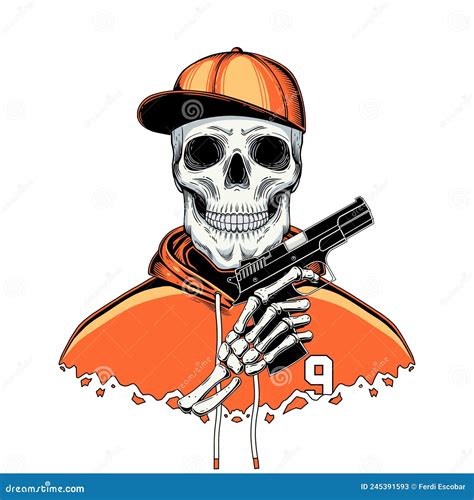 Skeleton Gangster With Revolvers In Suit. Vector Illustration ...