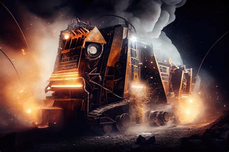 Premium AI Image | Double exposure of mining equipment and underground ...