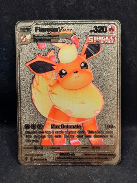 Flareon Vmax Gold Metal Pokemon Card Etsy