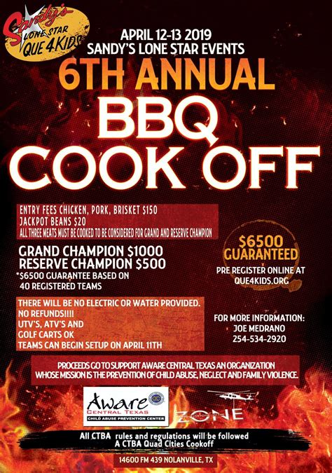 Que4kids Bbq Cook Off Flyer Cook Off Bbq Festival Bbq