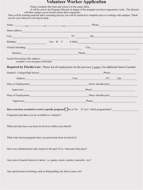 Free Volunteer Application Forms Templates Word Pdf