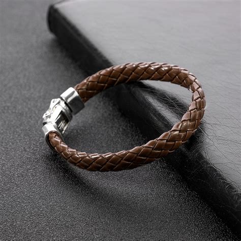 Bracelet Pour Homme En Cuir Avec Fermoir En Argent