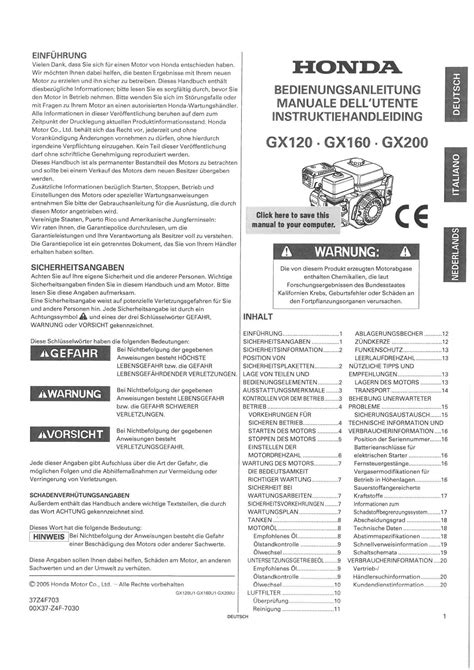 Honda Engine Gx120 Gx160 Gx200 Dutch Italian And German Operators Manual