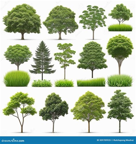 Set Of Trees Isolated On White Background Suitable For Use In