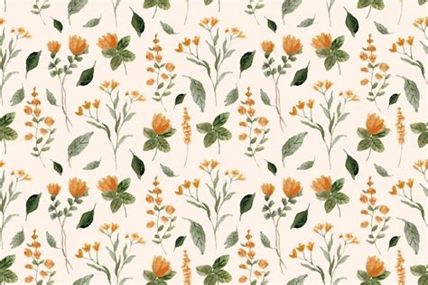 Premium Vector Yellow Orange Floral Watercolor Seamless Pattern