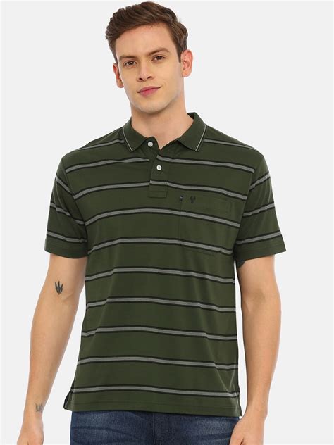 Buy Classic Polo Men Olive Green Striped Polo Collar T Shirt Tshirts