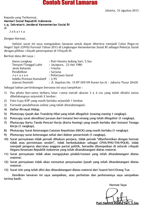 Format Surat Lamaran Cpns Kemenkumham Newstempo