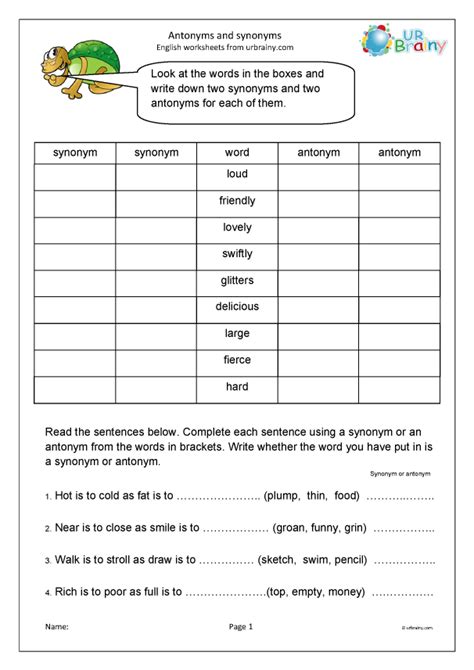 Antonyms And Synonyms Vocabulary By URBrainy Worksheets Library