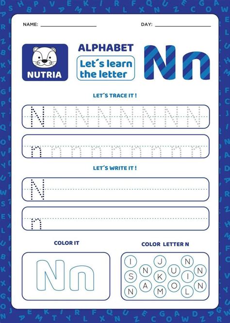 Writing Practice Letter N Alphabet Worksheets Free Vector 24119286 Vector Art At Vecteezy