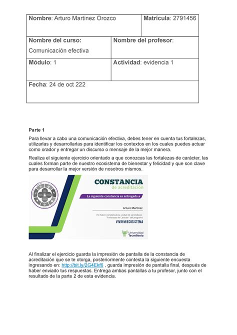 Evidencia Comunicacion Efectiva Nombre Arturo Martinez Orozco