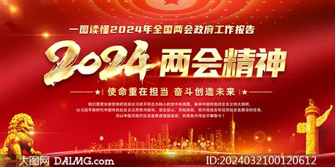 红色大气2024年全国两会政府工作报告展板模板大图网图片素材