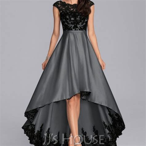 Gorgeous A Line Scoop Illusion Asymmetrical Lace Satin Evening Dress Evening Dresses