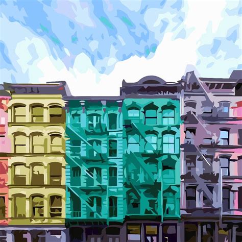 An Image Of Some Buildings Painted In Different Colors