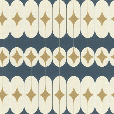 Rasch Tubes Retro Geometric Scandinavian Wallpaper Non Woven Blue Gold