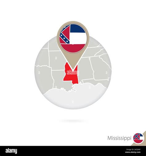 Mapa y bandera del estado de Mississippi en círculo Mapa de