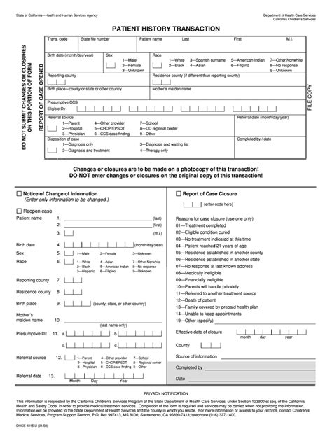 Fillable Online Dhcs Ca Dhcs U Patient History Transaction Fax