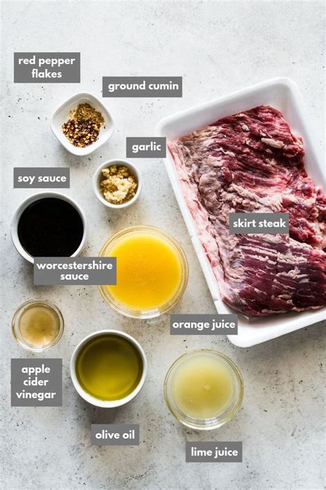 Ingredients To Make An Easy Steak Recipe Laid Out On A White Counter