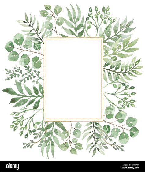 Watercolor Hand Drawn Greenery Wreath Clipart Green Florals Leaves