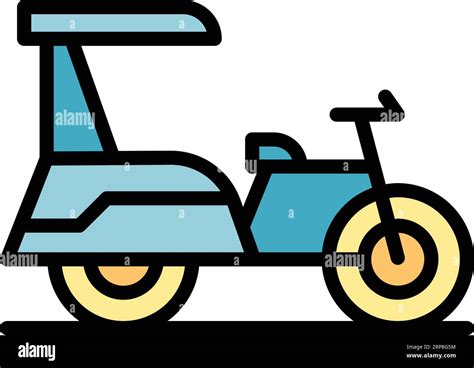 Carriage Tricycle Icon Outline Vector Old Trishaw Indian Bike Color