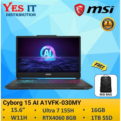 Msi Cyborg 15 Ai A1vfk 030my Gaming Laptop Intel Core Ultra 7 155h Ai 16gb 1tb 15 6 Fhd 144hz