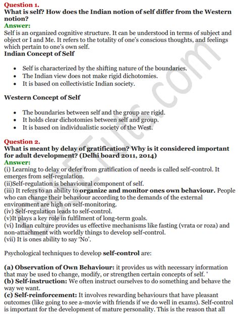 Ncert Solutions For Class 12 Psychology Chapter 2 Self And Personality