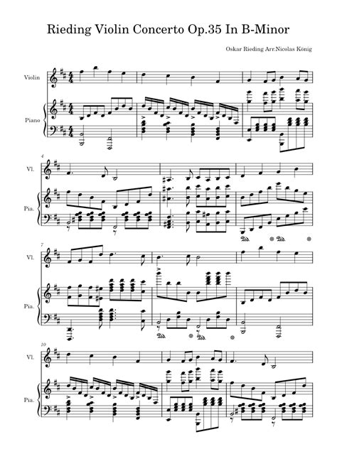 Violin Concerto No 2 Op 35 In B Minor Rieding Sheet Music For Piano Violin Mixed Duet