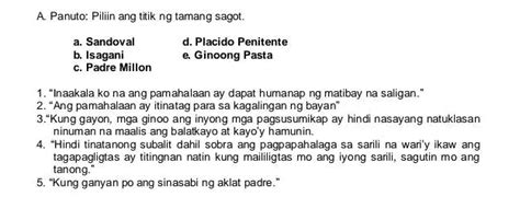 A Panuto Piliin Ang Titik Ng Tamang Sagot A StudyX