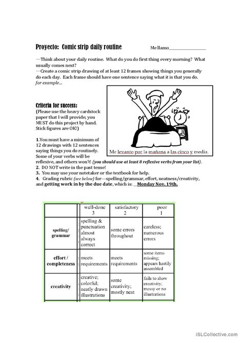 Mi rutina diara Español ELE hojas de trabajo pdf doc