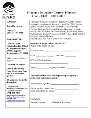 Fillable Online SJR State Firearms Instructor Course 44 Hours Fax