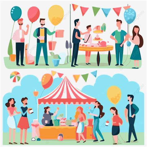 Event Clipart Cartoon Set Of People And Tents At A Festival Vector