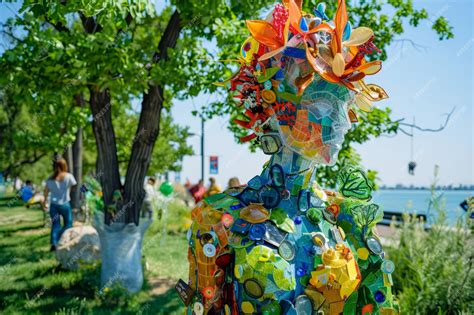 Premium Photo | Colorful Recycled Material Sculpture in Park with ...