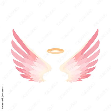 Cute pink wings and gold nimbus flat vector illustration. Cartoon ...