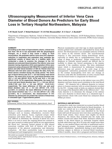 Inferior Vena Cava Diameter Pdf Clinical Medicine Medical Specialties