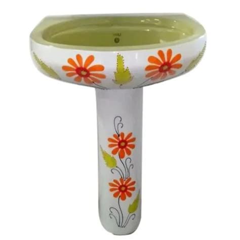 Crack Resistance Ceramic Floral Printed Pedestal Wash Basin Samite 04